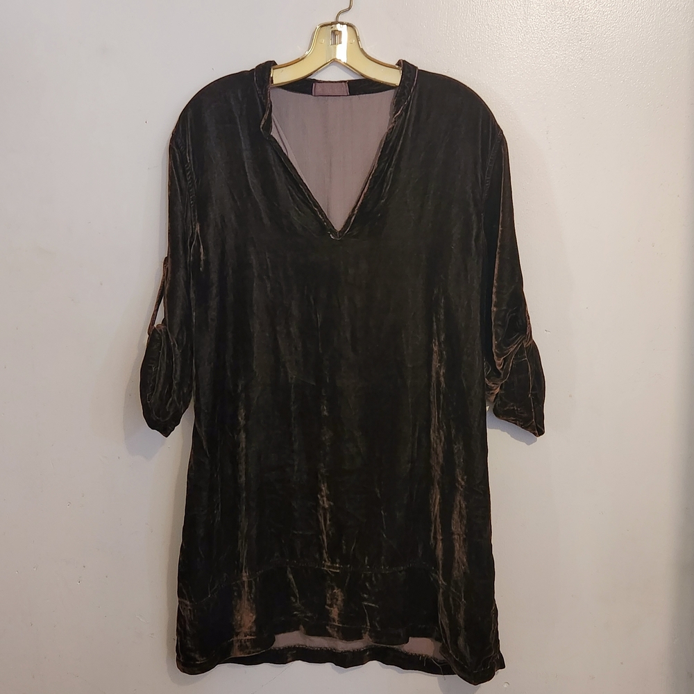 CP Shades Deep Chocolate Brown Crushed Velvet Tunic Top